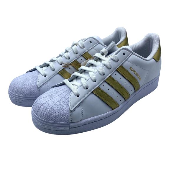 Adidas Superstar Sneaker White Gold FX7483 Women's Size 9.5 NEW - Picture 1 of 11